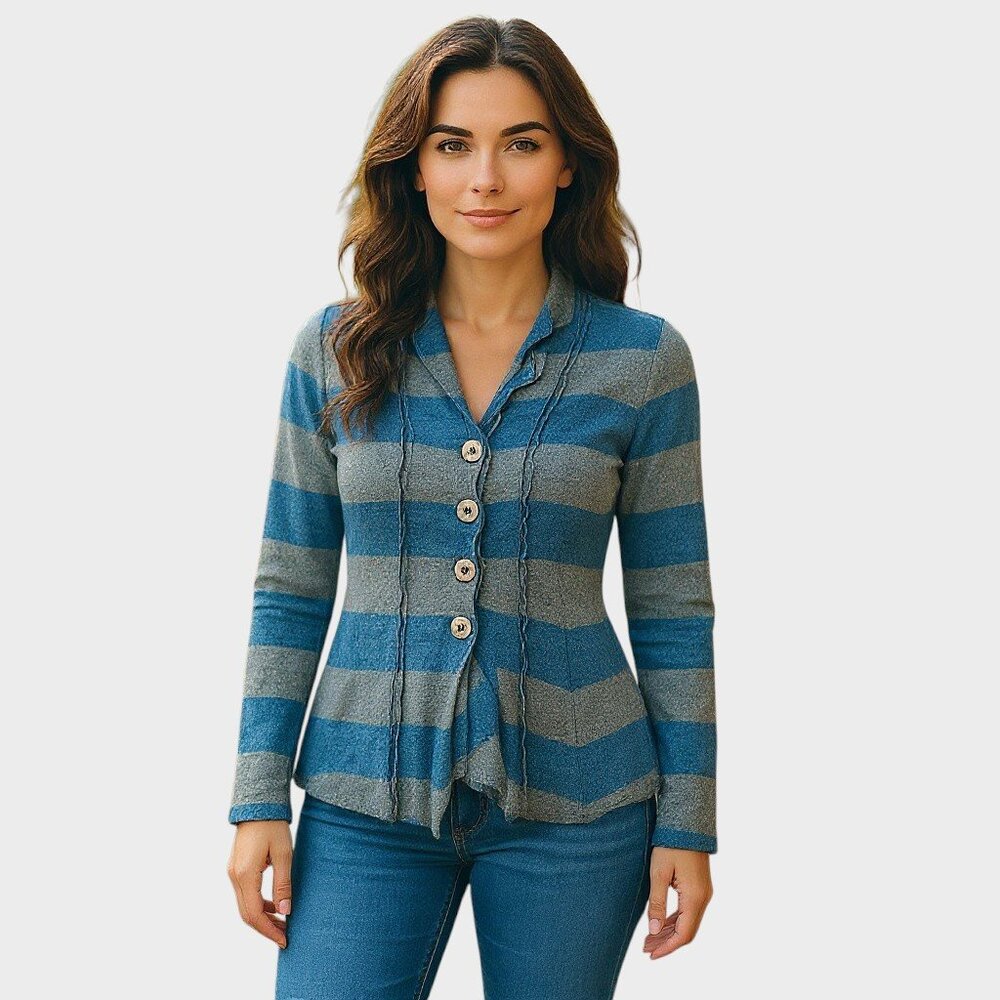 Free People Cardigan Womens XS Gray Blue Wool Blend Shawl Collar Peplum Boho